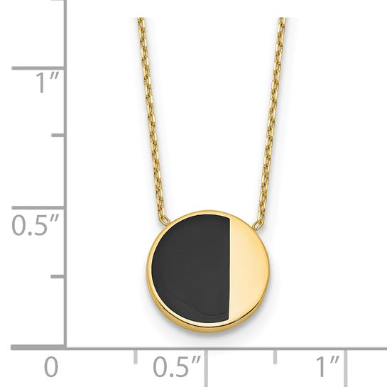 Leslie's 14K with Black Enamel Polished Circle 17 inch Necklace