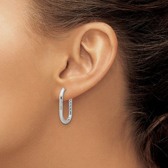 Cheryl M Sterling Silver Rhodium-plated Polished CZ Oval Hinged Hoop Earrings