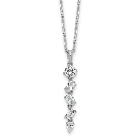 Cheryl M Sterling Silver Rhodium-plated Polished Fancy Multi-cut CZ with 2 Inch Extension Necklace