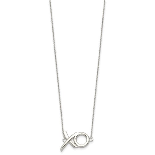 Sterling Silver Polished XO with 2in. Ext. Necklace