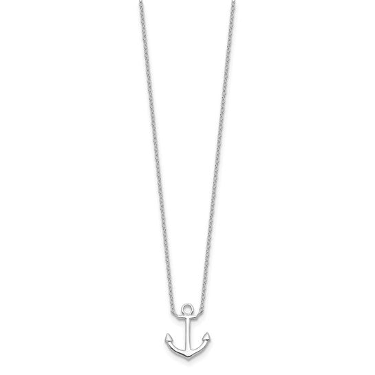 Sterling Silver Rhodium-plated Anchor 16 inch with a 2 inch extention Necklace