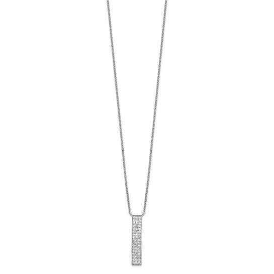Sterling Silver Rhodium-plated CZ Dangle Bar Necklace