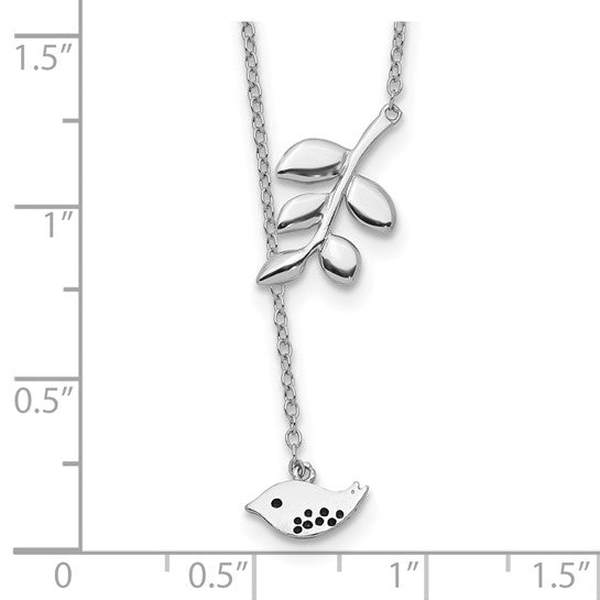 Sterling Silver Rhodium-plated Leaf and Bird with 2in ext. Necklace