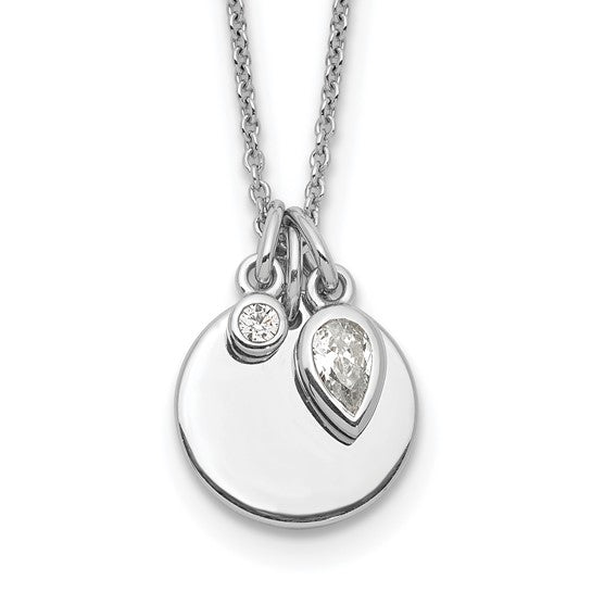 Sterling Silver Rhodium Plated with 1.75in ext. CZ Necklace