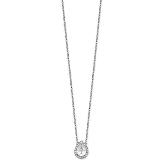 Sterling Silver Rhodium-plated Pear CZ Halo with 1in ext Necklace