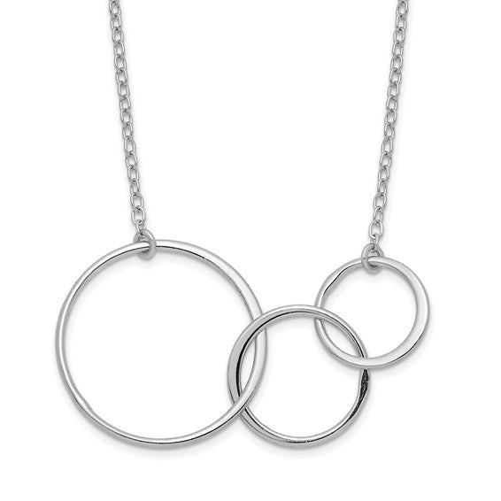 Sterling Silver Rhodium-plated 3 Intertwined Circles with 2 in ext. Necklace