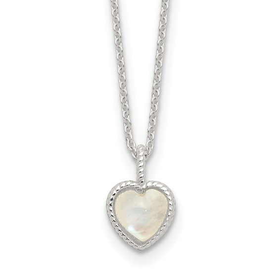 Sterling Silver E-coated Moonstone Heart 18in with 2in ext Necklace