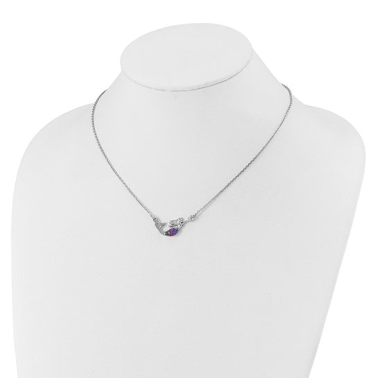 Sterling Silver Rh-plated Crystal Mermaid 17.25 with 2in Necklace