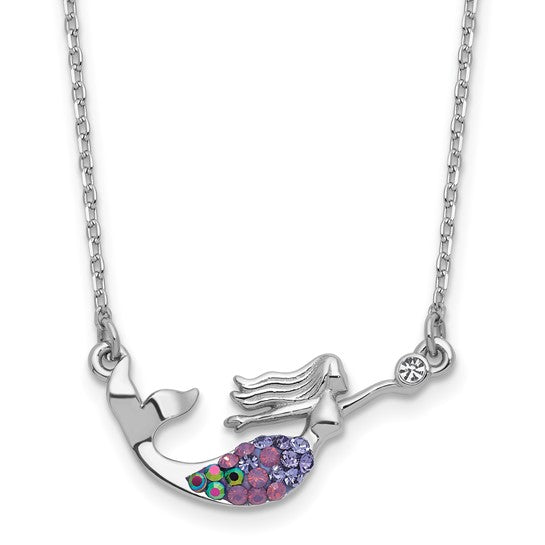 Sterling Silver Rh-plated Crystal Mermaid 17.25 with 2in Necklace