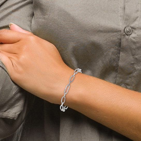 Sterling Silver Rhodium-plated Polished CZ 4.7mm Paperclip Link 7 Inch Bracelet