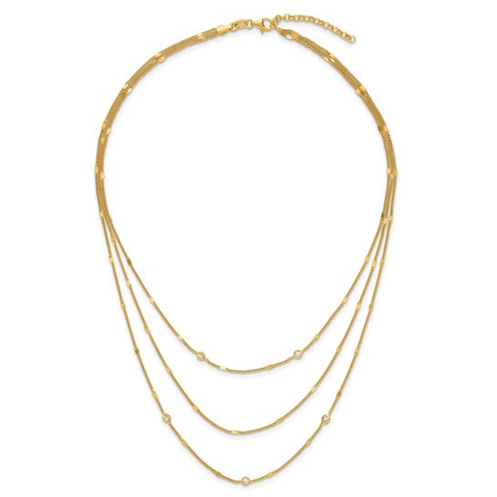 Leslie's Sterling Silver Gold-tone CZ Layered with 1.5in ext. Necklace
