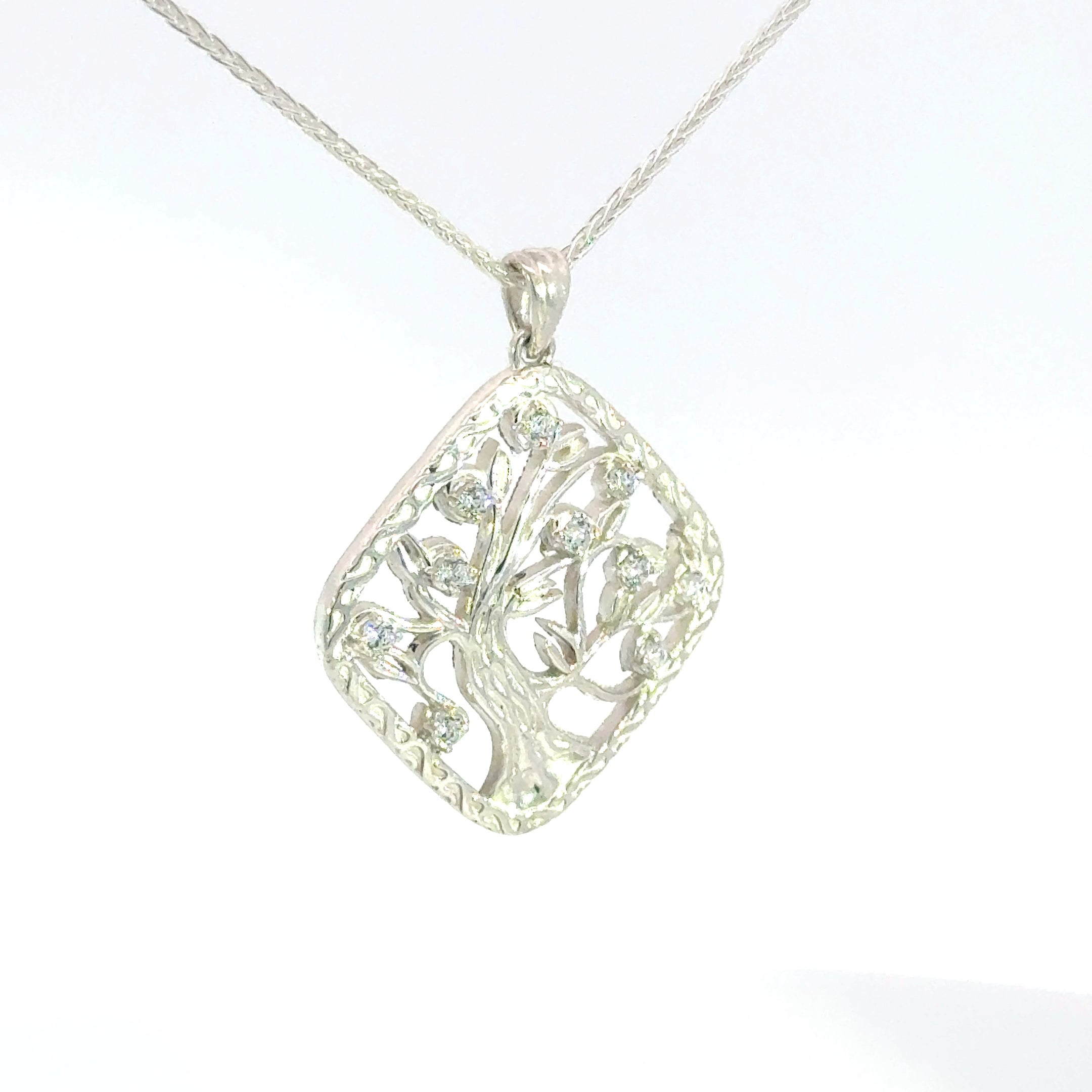 Mother's Day 925 Square shape Silver Tree Of Life Pendant with Cz's or Optional Birthstones