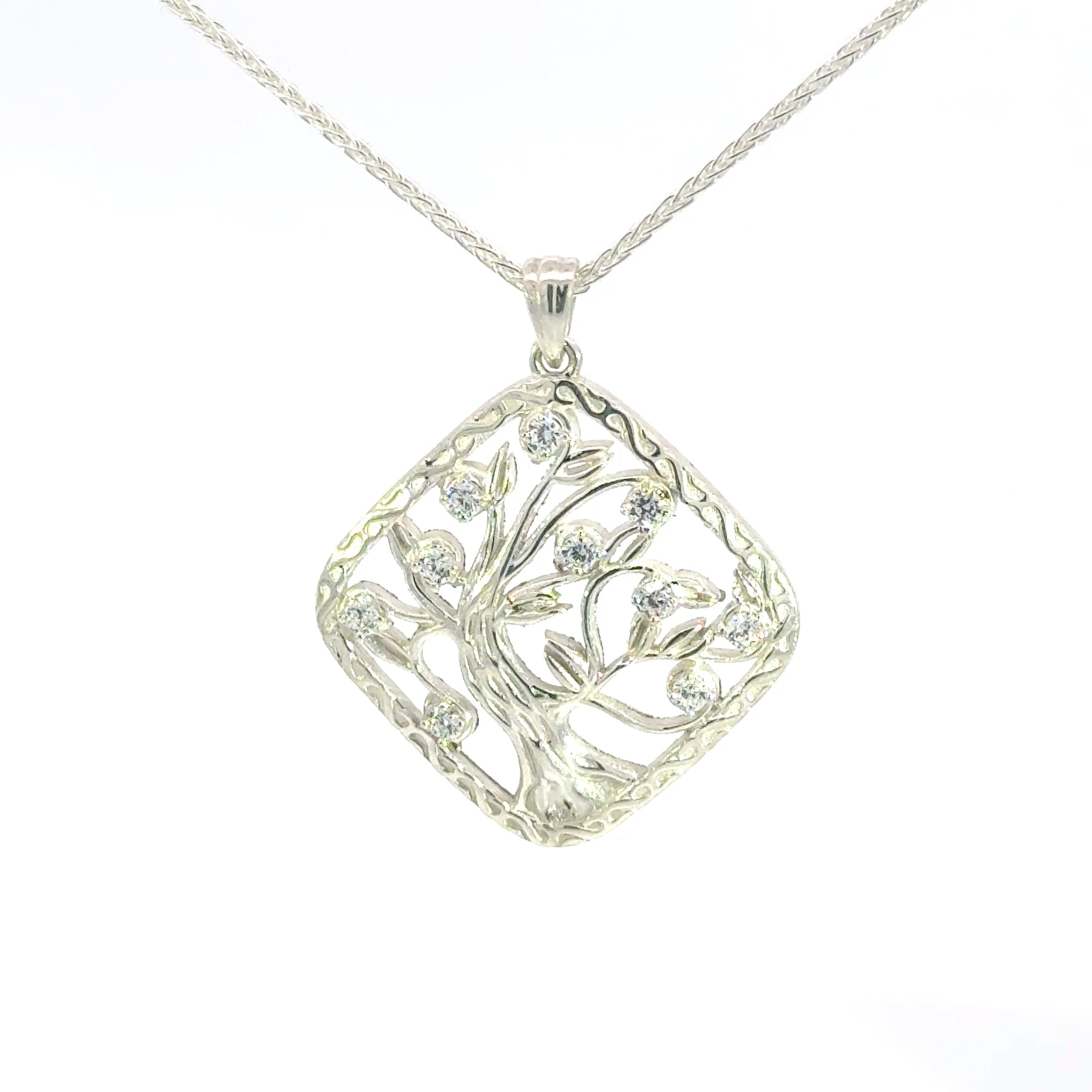 Mother's Day 925 Square shape Silver Tree Of Life Pendant with Cz's or Optional Birthstones