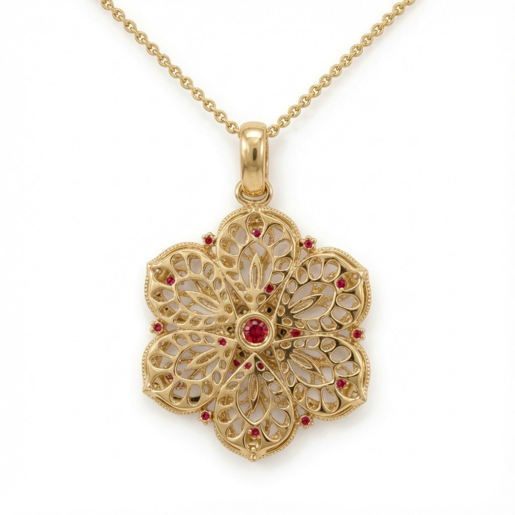 14k Ruby Floral Pendant