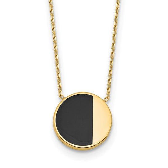 Leslie's 14K with Black Enamel Polished Circle 17 inch Necklace