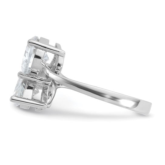 Cheryl M Sterling Silver Rhodium-plated Polished Double Pear CZ Ring