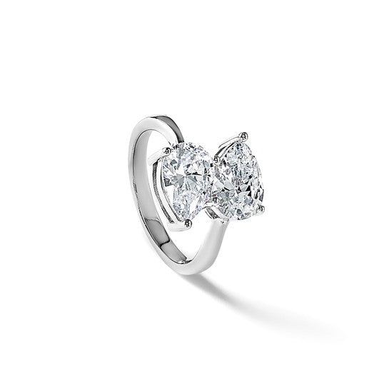 Cheryl M Sterling Silver Rhodium-plated Polished Double Pear CZ Ring