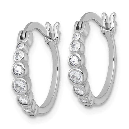 Sterling Silver Rhodium-plated Graduated CZ Hoop Earrings