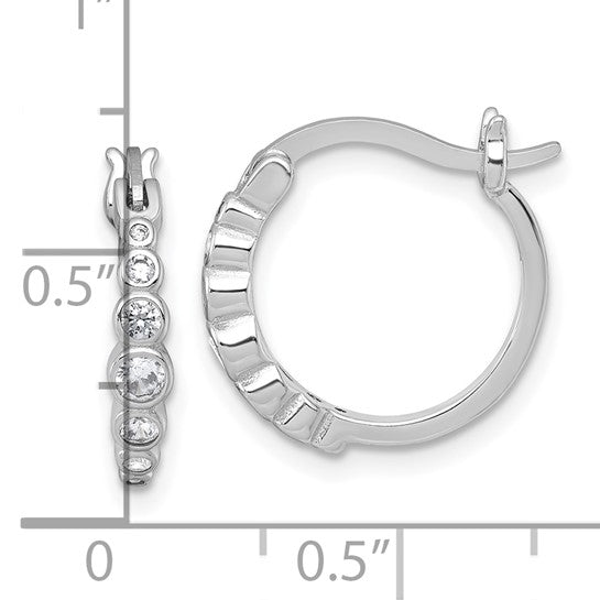 Sterling Silver Rhodium-plated Graduated CZ Hoop Earrings