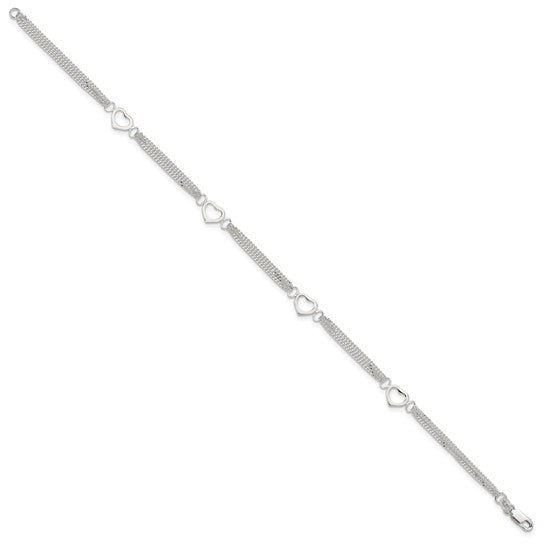Sterling Silver 10inch Polished Heart Anklet