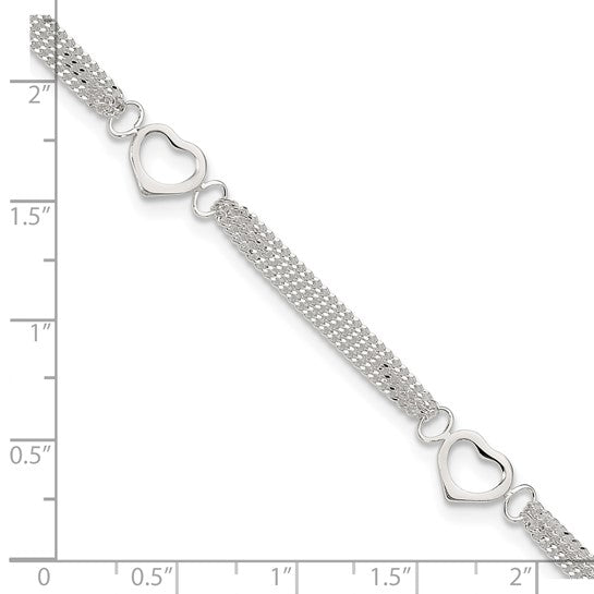 Sterling Silver 10inch Polished Heart Anklet