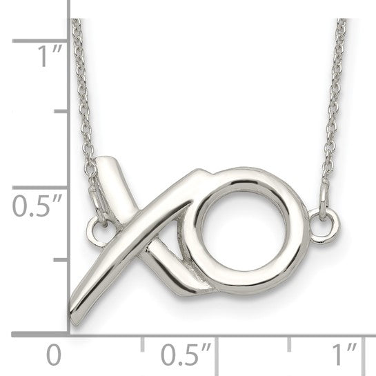 Sterling Silver Polished XO with 2in. Ext. Necklace