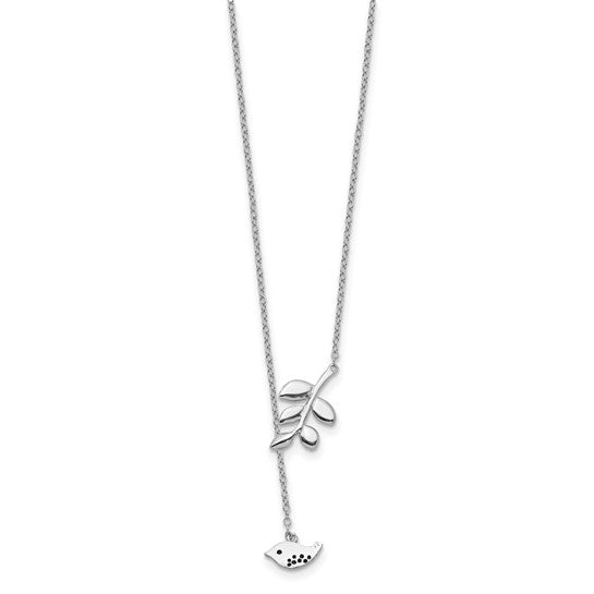 Sterling Silver Rhodium-plated Leaf and Bird with 2in ext. Necklace