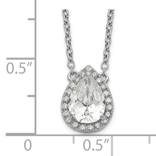 Sterling Silver Rhodium-plated Pear CZ Halo with 1in ext Necklace