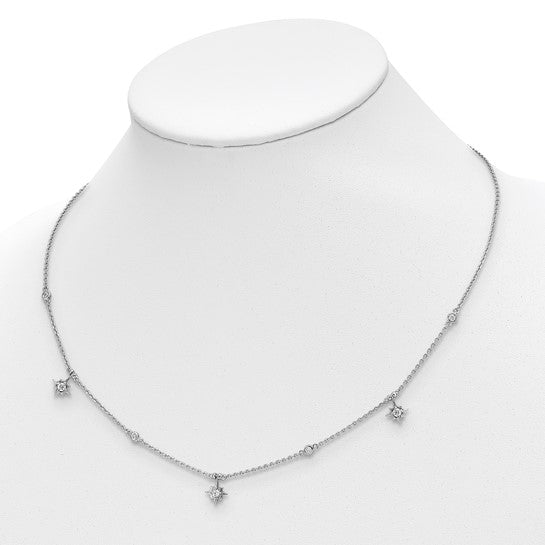Sterling Shimmer Sterling Silver Rhodium-plated 16 inch 7 Stone 7 Star Stations CZ Necklace with 2 inch extender