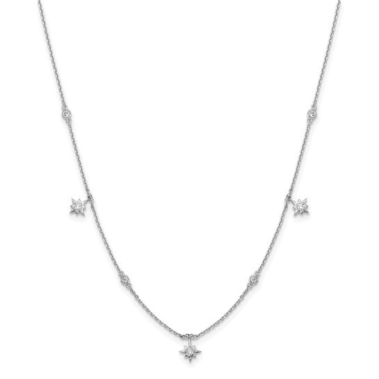 Sterling Shimmer Sterling Silver Rhodium-plated 16 inch 7 Stone 7 Star Stations CZ Necklace with 2 inch extender