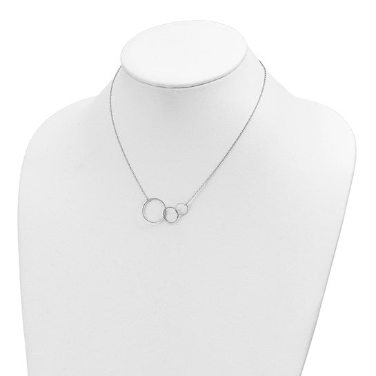 Sterling Silver Rhodium-plated 3 Intertwined Circles with 2 in ext. Necklace