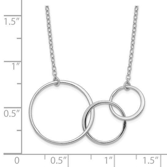Sterling Silver Rhodium-plated 3 Intertwined Circles with 2 in ext. Necklace