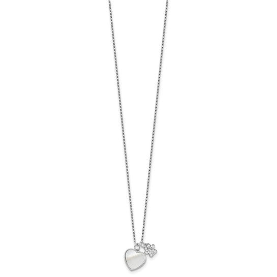 Sterling Silver Rhod-plated MOP/CZ Paw with 2IN Ext Necklace