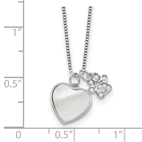 Sterling Silver Rhod-plated MOP/CZ Paw with 2IN Ext Necklace