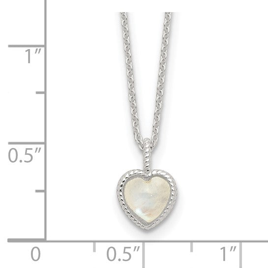 Sterling Silver E-coated Moonstone Heart 18in with 2in ext Necklace