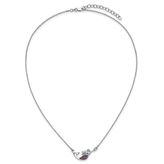 Sterling Silver Rh-plated Crystal Mermaid 17.25 with 2in Necklace