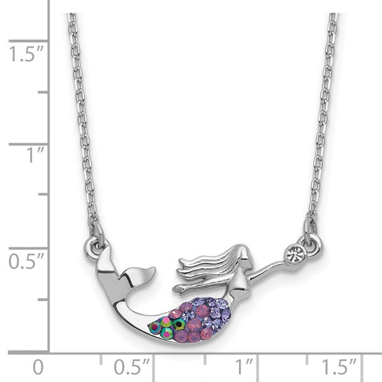 Sterling Silver Rh-plated Crystal Mermaid 17.25 with 2in Necklace