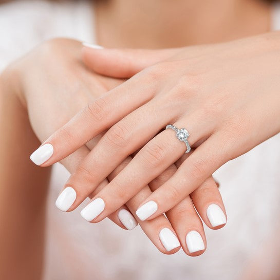 Sterling Silver Rhodium-plated Fancy CZ Engagement Ring