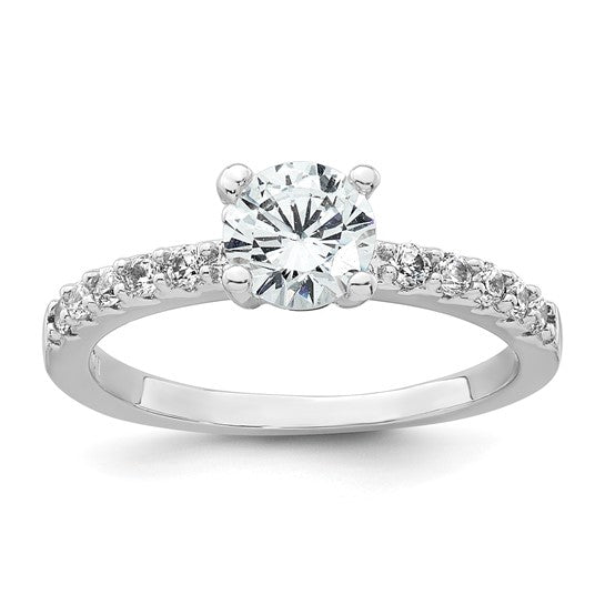 Sterling Silver Rhodium-plated Polished CZ Solitaire Size 6 Engagement Ring and Wedding Band Set