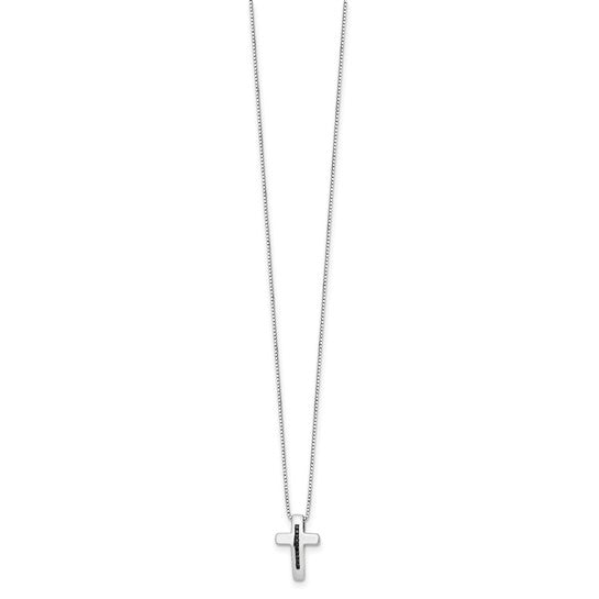 White Ice Sterling Silver Rhodium-plated 18 Inch Black Diamond Cross Necklace with 2 Inch Extender