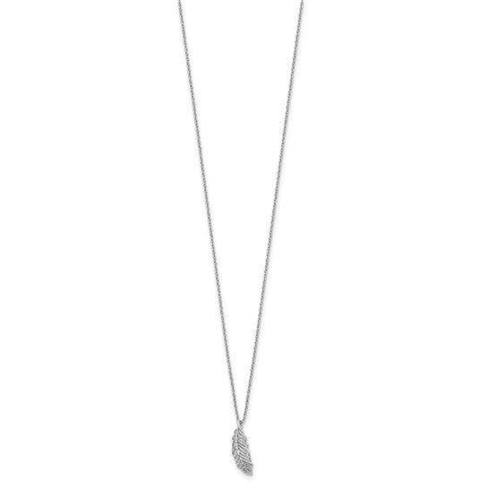 White Ice Sterling Silver Rhodium-plated 18 Inch Diamond Feather Necklace with 2 Inch Extender