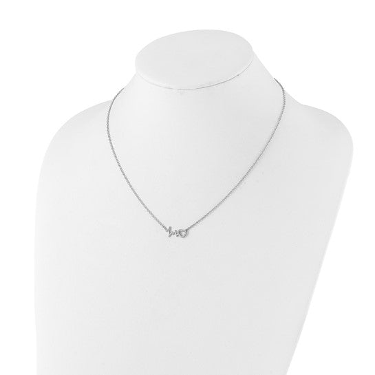 White Ice Sterling Silver Rhodium-plated 18 Inch Diamond Heart with Heartbeat Necklace