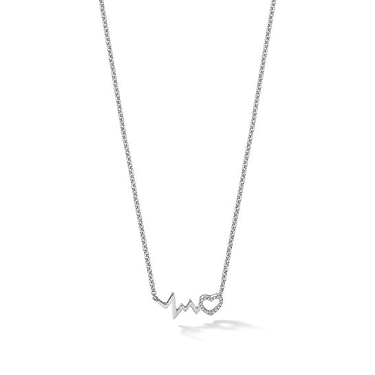 White Ice Sterling Silver Rhodium-plated 18 Inch Diamond Heart with Heartbeat Necklace